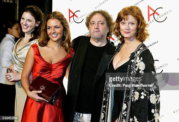 Designer Carlos Falchi and actress Susan Sarandon pose for a photo with Falchi's daughters as they arrive for the 2004 ACE Awards on November 1, 2004...
