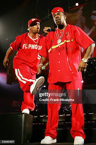 Special guest rappers Busta Rhymes and Spliff Star perform on the "Best of Both Worlds" tour, November 1, 2004 at Madison Square Garden in New York...