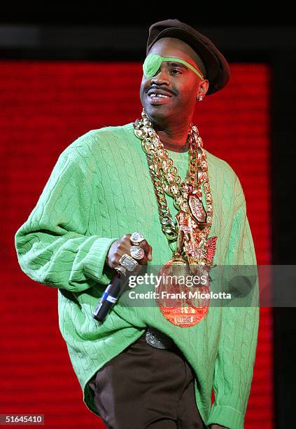 Special guest rapper Slick Rick performs on the "Best of Both Worlds" tour, November 1, 2004 at Madison Square Garden in New York City. The tour was...