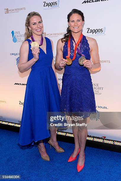 United States Olympic rowers Esther Lofgren and Susan Francia attend the fourth annual "One Night for ONE DROP" imagined by Cirque du Soleil, a show...