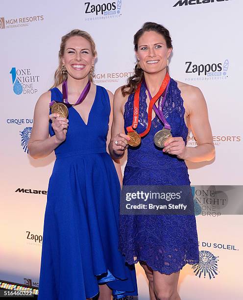 United States Olympic rowers Esther Lofgren and Susan Francia attend the fourth annual "One Night for ONE DROP" imagined by Cirque du Soleil, a show...