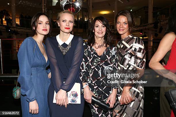 Emilia Schuele , Franziska Knuppe, Iris Berben and Jessica Schwarz during the 'Vogue loves Breuninger' fashion event on March 18, 2016 in Stuttgart,...