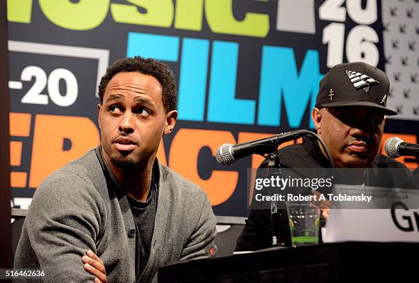 Omar Grant and Lenny Santiago speak onstage at 'The Evolution of A&R' during the 2016 SXSW Music, Film + Interactive Festival on March 18, 2016 in...