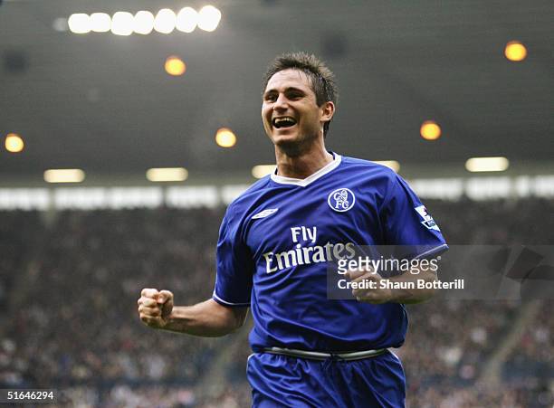 Frank Lampard of Chelsea celebrates during the Barclays Premiership match between West Bromwich Albion and Chelsea at the Hawthorns on October 30,...