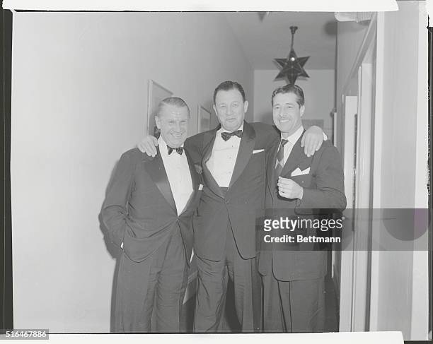 Posing at New York City's El Morocco nightclub, 154 East 54th Street, are club owner John Perona, Toots Shor and actor Don Ameche.