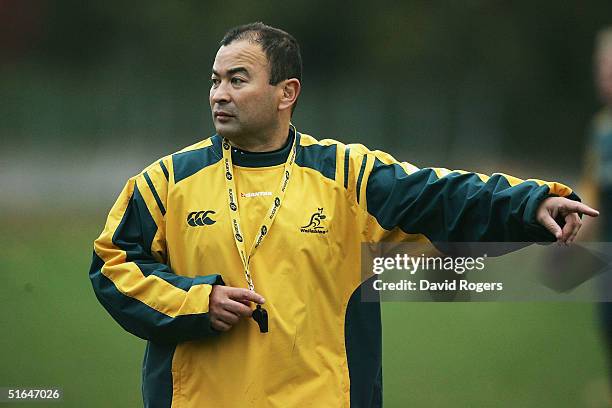 Eddie Jones, the Australian Coach issues instructions during the Wallaby training session held at St. Paul's School, Hammersmith on November 2, 2004...