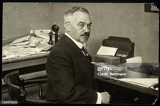 Picture shows Oscar Hammerstein , Theatrical producer in his London office. Undated photograph.