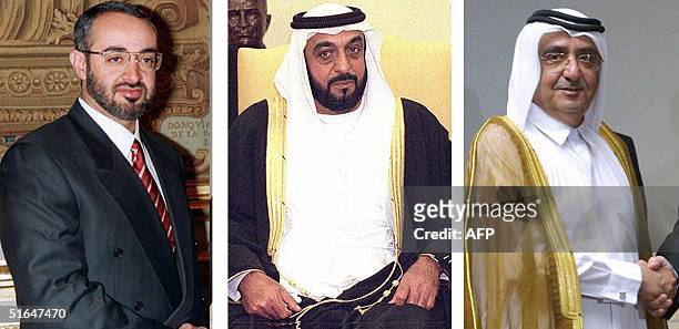 This combo of recent portraits shows from L to R the United Arab Emirates' Vice President Sheikh Maktum bin Rashed al-Maktum, Sheikh Khalifa bin...