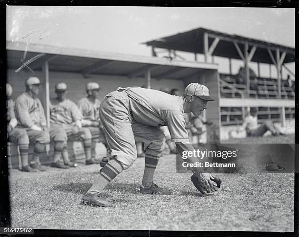 Spring training with the St. Louis Cards...Charles Gelbert, the new shortstop, at the spring training camp of the St. Louis Cardinals, Avon Park,...