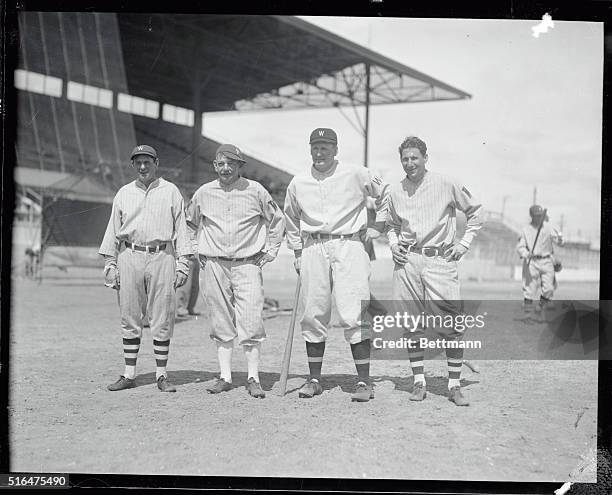 Washington Senators in spring training at Tampa, Florida...Photo shows the board of strategy of the Senators, left to right: Clyde Milan, coach; Nick...