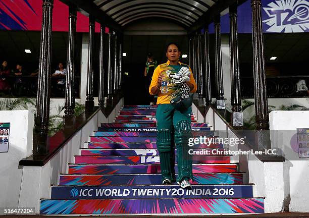 Trisha Chetty of South Africa during the Women's ICC World Twenty20 India 2016 Group A match between Australia and South Africa at the Vidarbha...