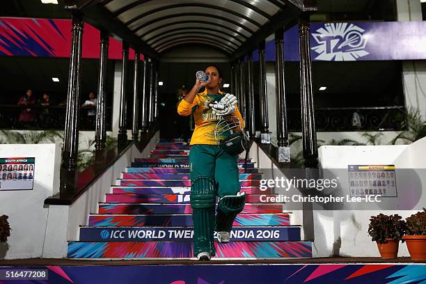 Trisha Chetty of South Africa during the Women's ICC World Twenty20 India 2016 Group A match between Australia and South Africa at the Vidarbha...