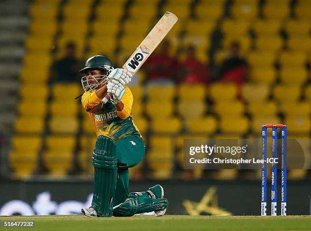 Trisha Chetty of South Africa in action during the Women's ICC World Twenty20 India 2016 Group A match between Australia and South Africa at the...