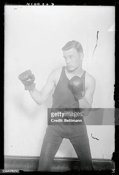 Portrait of Featherweight Boxer Dick Finnegan in Boxing Position
