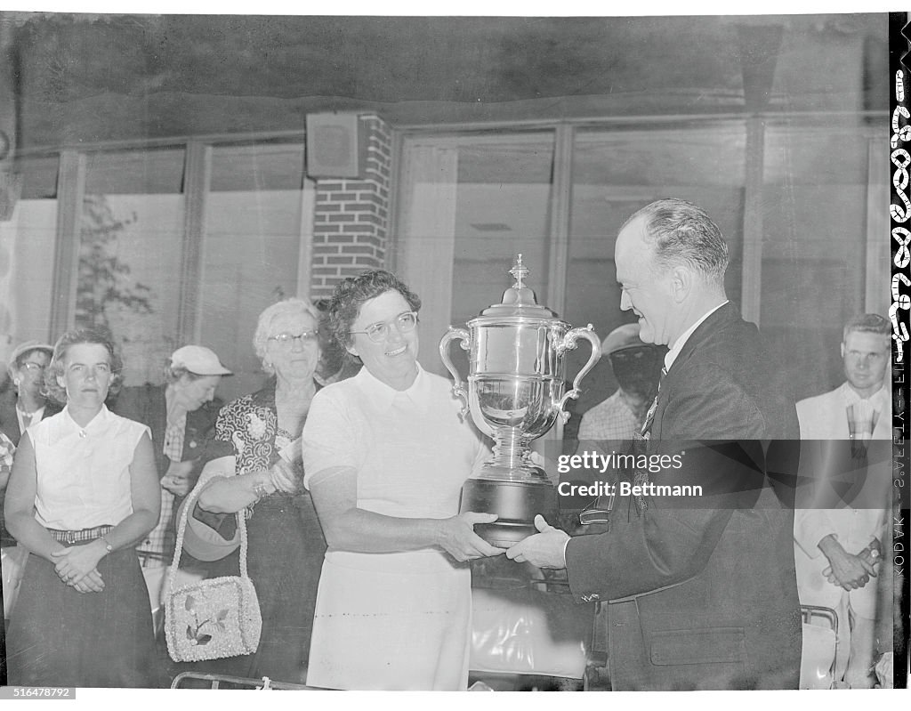 John Ames Presenting Trophy to Fay Crocker