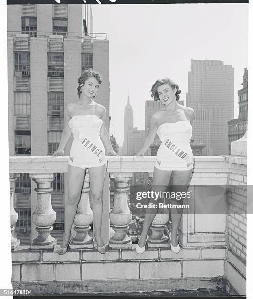 Miss England and Miss France Pose in New York on Their Arrival. Manhattan, New York, New York: On their way to take part in the Miss Universe contest...