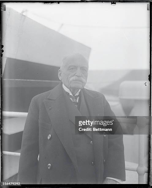 Arriving on the S.S. Paris. New York City: As he arrived on the S.S. Paris, photo shows Auguste Escoffier, famous French culinary expert.