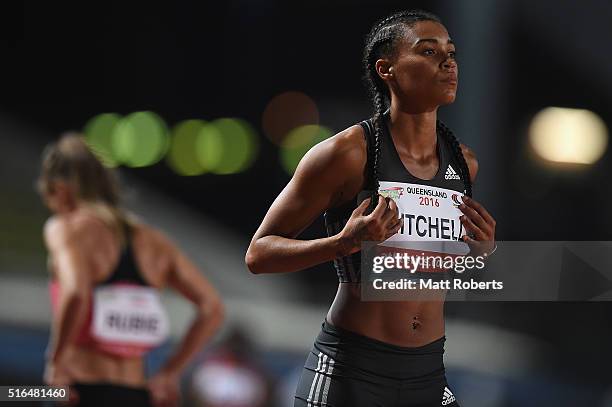 Morgan Mitchell prepares to race in the Womens 400 metres during the Queensland Track Classic on March 19, 2016 in Brisbane, Australia.