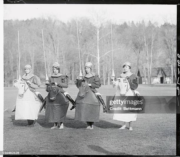 The four horsewomen. These students of Mt. Holyoike College, Mass gave a female version of the "Four Horsemen" at the May pageant there. They are...