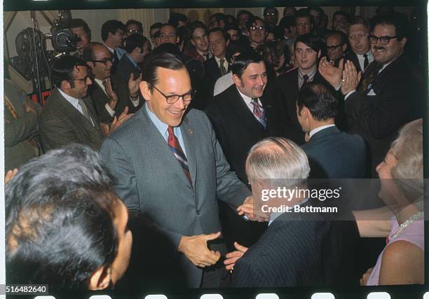 Cincinnati, OH: Rep. Robert Taft, Jr. Is shown as he won the GOP nomination for U. S. Senator. He defeated Governor James Rhodes in the Ohio primary.