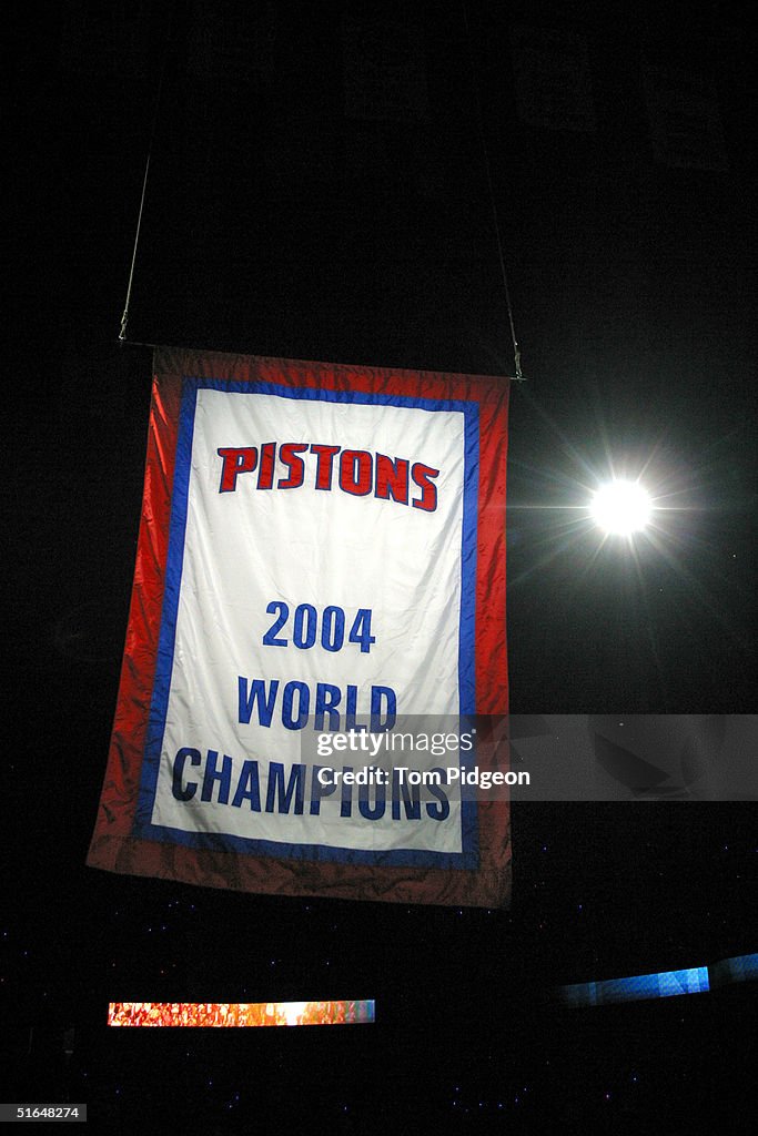Houston Rockets 2004 The 2004 Championship Banner is raised to the rafters as the NBA ...