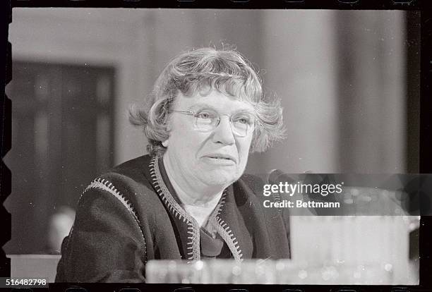 Anthropologist Margaret Mead is shown as she begins her testimony before the Senate Judiciary subcommittee in favor of lowering the voting age.