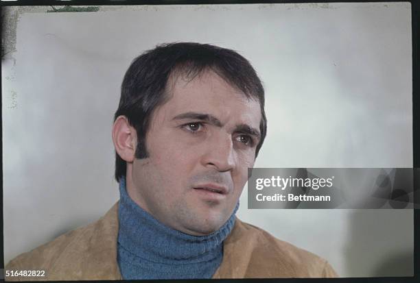 New York: French fighter Marcel Cerdan son of famed middleweight champ of the late 1940's, also Marcel Cerdan, holds press conference here at Madison...