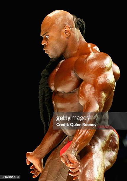 Kai Greene of the United States performs in the Arnold Classic Mens Bodybuilding Open during the 2016 Arnold Classic on March 19, 2016 in Melbourne,...