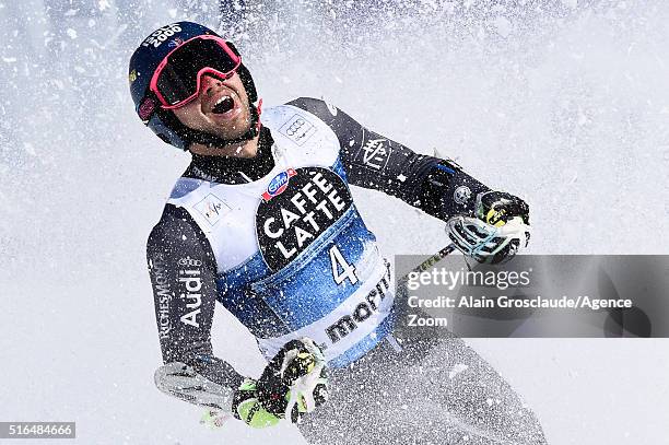 Mathieu Faivre of France takes 3rd place during the Audi FIS Alpine Ski World Cup Finals Men's Giant Slalom and Women's Slalom on March 19, 2016 in...