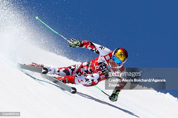 Marcel Hirscher of Austria wins the giant slalom crystal globe during the Audi FIS Alpine Ski World Cup Finals Men's Giant Slalom and Women's Slalom...