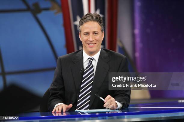 Jon Stewart speaks during live Election Night coverage of The Daily Show with Jon Stewart November 2, 2004 in New York City.