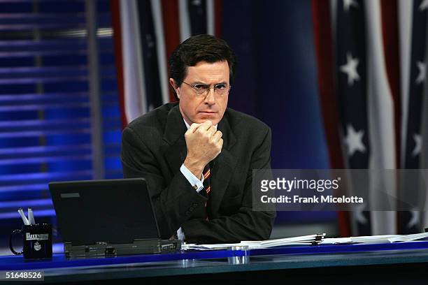 Correspondent Steve Colbert appears during live Election Night coverage of The Daily Show with Jon Stewart November 2, 2004 in New York City.