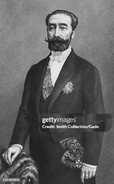 An engraving from a half length portrait of Marie Fran��ois Sadi Carnot, he served as the president of France from 1887 until 1894, he was a popular...