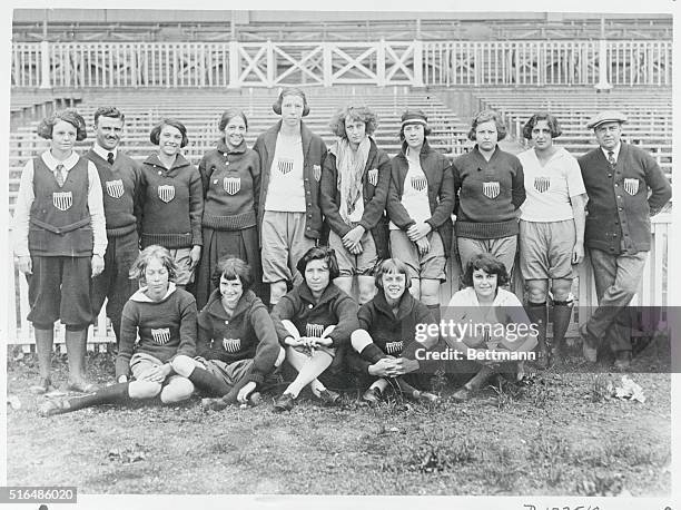 First Photos of American Girl Athletes Now in France Training for Feminine Olympic Games at Colombes. The first group photograph of the American girl...