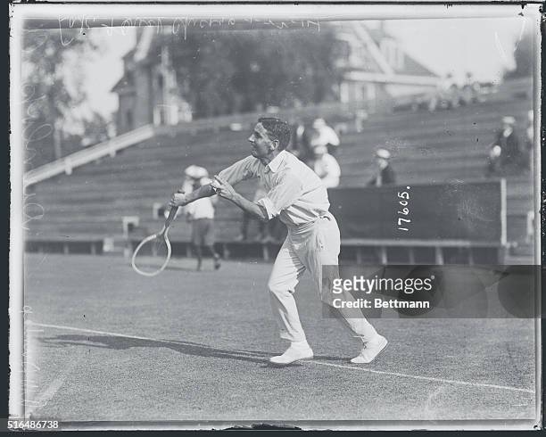 American Tennis contenders for places on the Davis Cup team, in elimination at Longwood Courts, Boston, Massachusetts. A. D. Dunlap of Australia in...