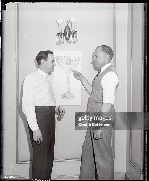 Sherman Rogers of New York, one of the Crusaders, left, watches Fred G. Clark of Cleveland, the Ohio Commander-in-Chief of the Convention Hall in...