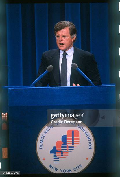 New York, NY: Closeups of Senator Edward Kennedy addressing the Democratic Convention. Various shots.
