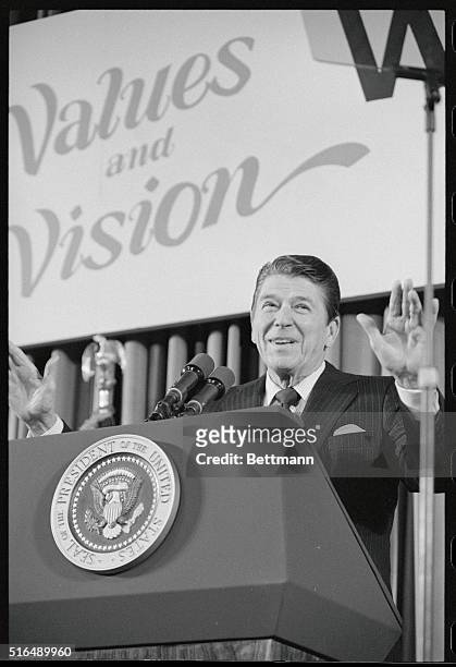 Chicago: President Reagan addresses the National Catholic Educational Association meeting at McCormick Place. During his speech he unveiled his plan...
