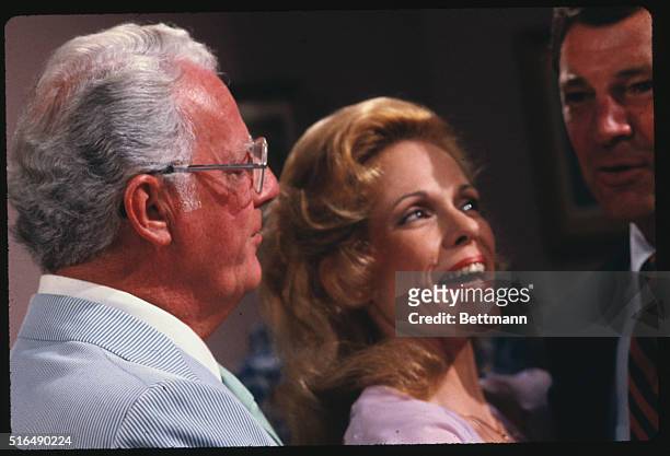 Eileen Fulton, acknowledged "Queen of the Soaps," goes over script with former child star and now executive producer Freddy Bartholomew during press...