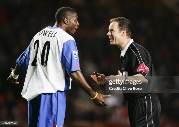 Darren Powell of Crystal Palace and referee Rob Styles during the Carling Cup third round match between Charlton Athletic and Crystal Palace at The...