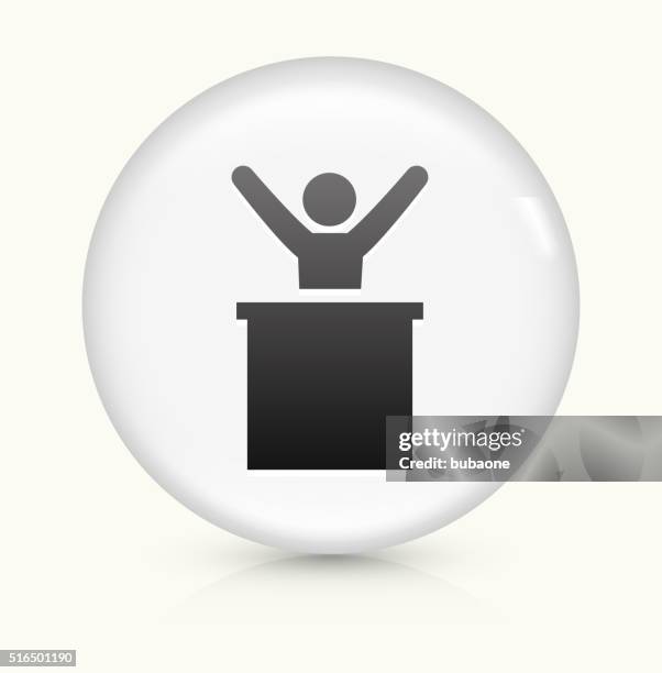 man on podium icon on white round vector button - ceo talking stock illustrations