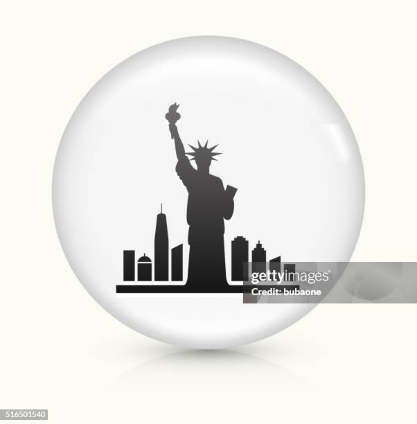 statue of liberty icon on white round vector button - replica statue of liberty las vegas stock illustrations