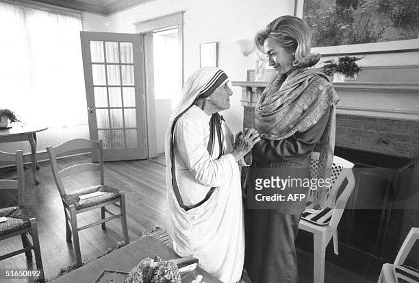 In this 19 June 1995 file photo released by the White House, First Lady Hillary Rodham Clinton meets with Mother Teresa at the opening of the Mother...