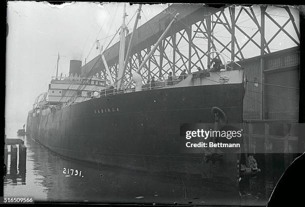 The S.S. Kabinca, phantom ship of the British merchant Marine, which in theory was sunk in the Bay of Bengal by the phantom cruiser Emden, but which...