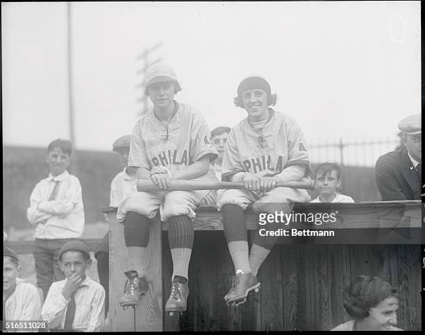 Miss Schenkel and Helen Wiggins of Philadelphia Girls Baseball Team.