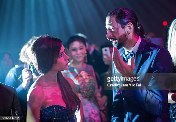 Fashion designer and Singer Victoria Beckham and actor Adrien Brody attend the Gala Dinner as part of the amfAR Hong Kong Gala 2016 at Shaw Studios...