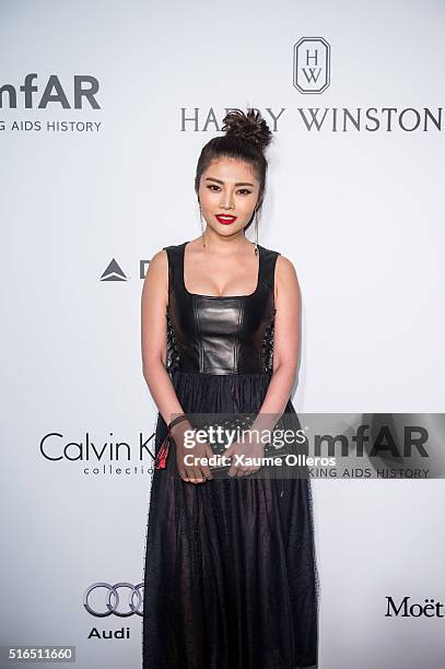 Guest attends the 2016 amfAR Hong Kong gala at Shaw Studios on March 19, 2016 in Hong Kong, Hong Kong.