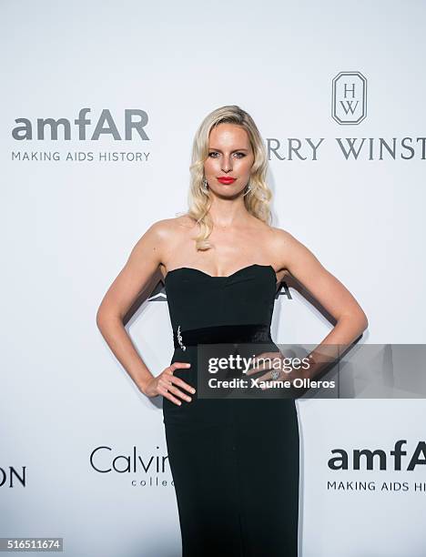 Karolina Kurkova attends the 2016 amfAR Hong Kong gala with a guest at Shaw Studios on March 19, 2016 in Hong Kong, Hong Kong.