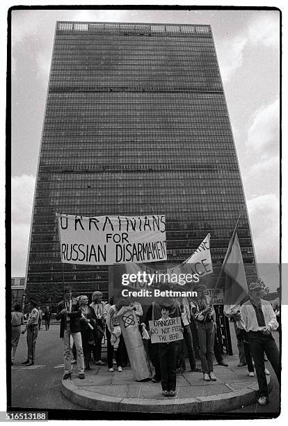 World Peace marchers move en mass along 42nd Street en route to Central Park where some 500,000 anti-nuclear demonstrators were to gather.