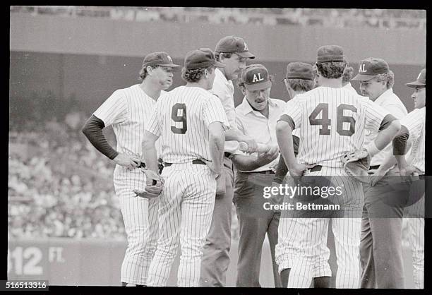 It was ruled that the amount of pine tar on the bat exceeded the allowable limits, nullifying Royals' George Brett's two run homer in the ninth...